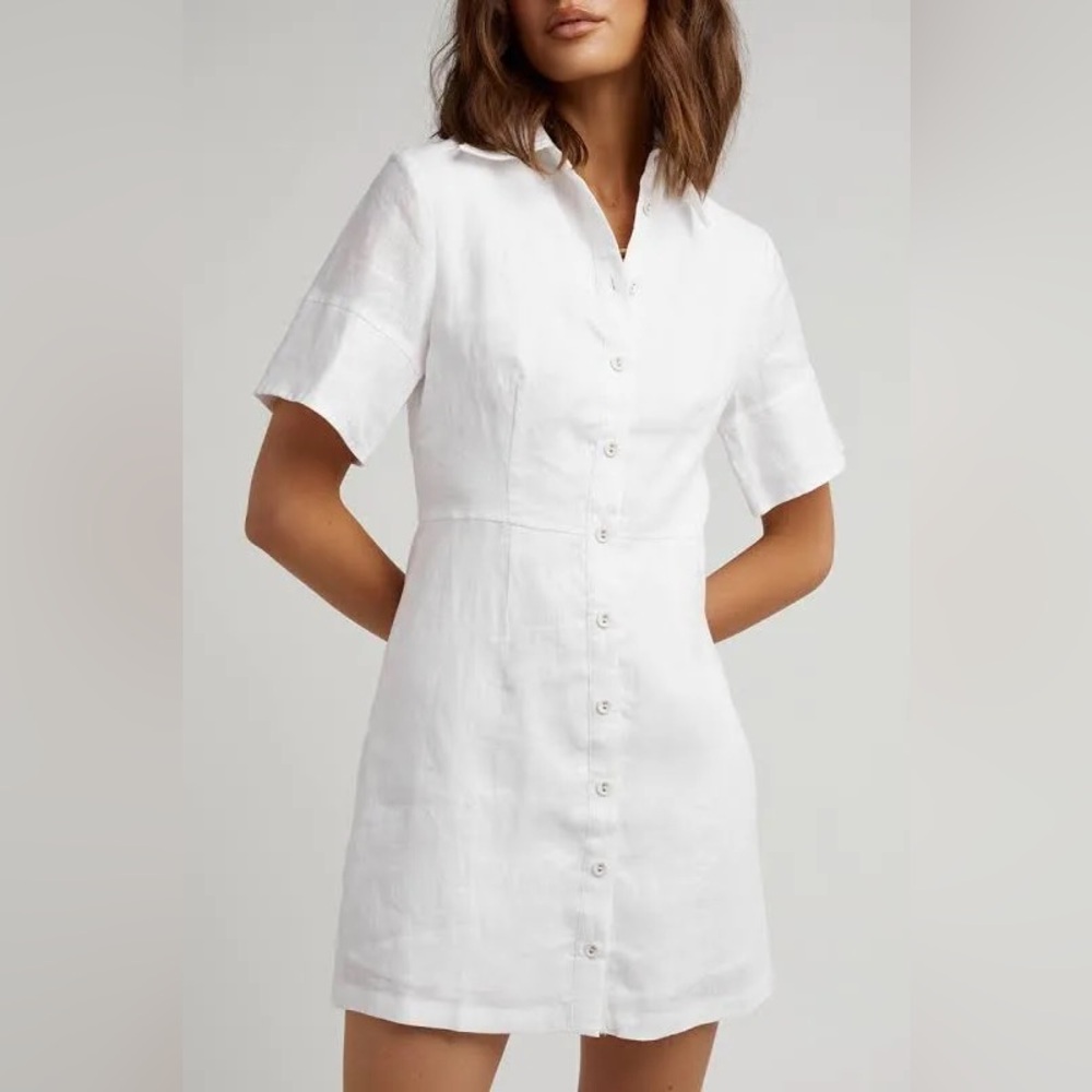 DISSH White Linen Button-Up Mini Dress